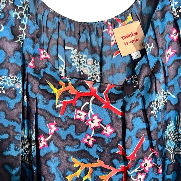 Twinkle By Wenlan Coral reefs Mixed Print Silk Top Size 0 - Picture 3 of 12